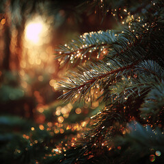 Festive Garland with Warm Lights and Bokeh Background