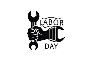 Labor Day Celebration with Wrench and Hand Silhouette