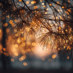 Festive Garland with Warm Lights and Bokeh Background