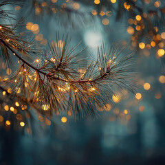 Festive Garland with Warm Lights and Bokeh Background