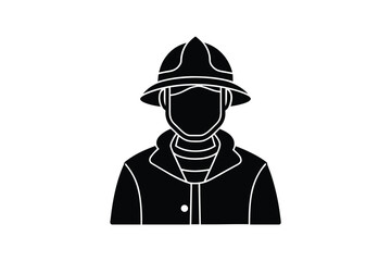Firefighter in Uniform Silhouette with Striped Shirt and Hat