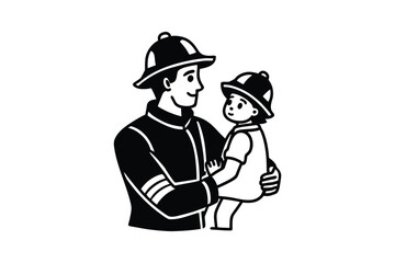Firefighter Holding a Child in His Arms Silhouette