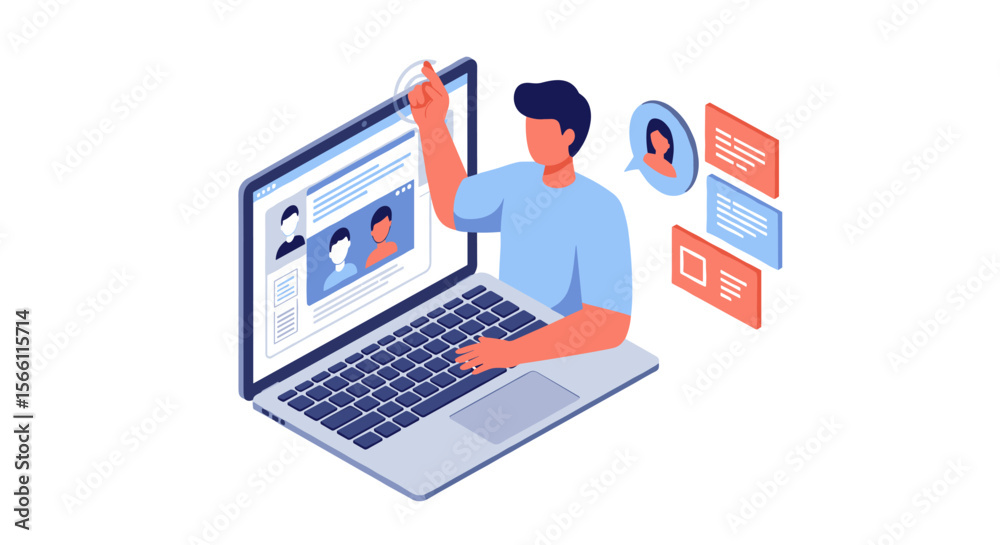 Wall mural online communication vector illustration for social media and networking design in isometric style