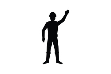 Construction Worker Silhouette with Arm Raised in Greeting or Warning