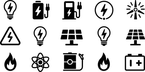 Energy source icons electricity power