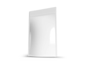 White Pouch Packaging 3D Illustration Mockup Scene on Isolated White Background