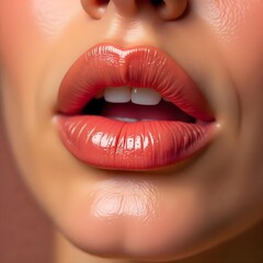 close up of female lips with red lipstick