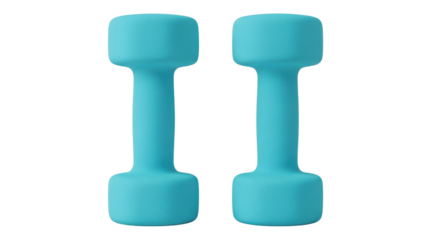 Pair of light blue dumbbells for fitness and exercise isolated PNG with Transparent Background