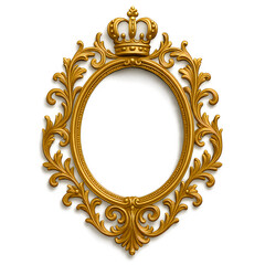 Ornate Gold Oval Picture Frame with Crown Transparent Background