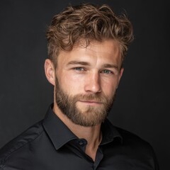 Fototapeta premium Portrait of a Handsome Man with Curly Brown Hair and Beard