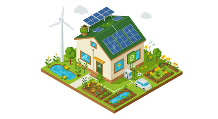 Eco-friendly smart home vector illustration: sustainable design for posters and educational material in isometric style