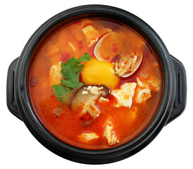 Spicy Korean Soft Tofu Stew with Seafood and Egg