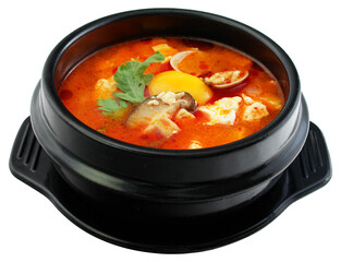 Spicy Korean Soft Tofu Stew with Seafood and Egg