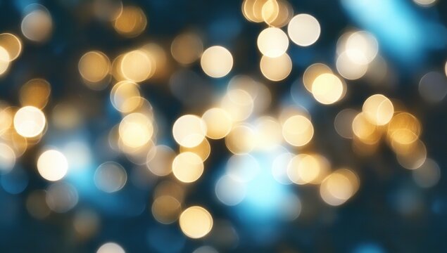 Soft-focus image with warm golden and cool blue bokeh lights creating an abstract, dreamy, and festive atmosphere.