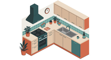 Isometric kitchen vector illustration for interior design
