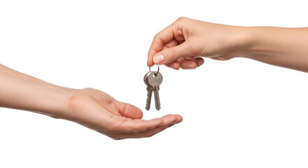 Hand handing over keys, real estate concept isolated PNG with Transparent Background