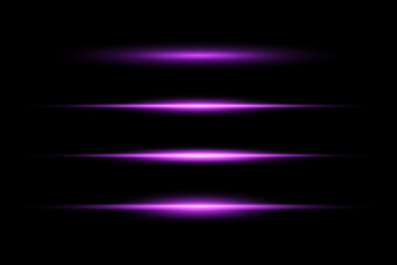 Horizontal purple light rays, purple line flash. Abstract glare and flashes.EPS 10.