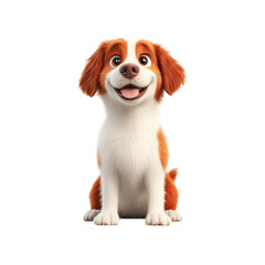 Adorable cartoon brittany spaniel dog sitting happily with tongue out isolated on transparent background