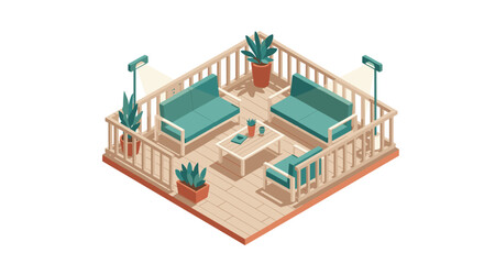 Naklejka premium Cozy outdoor patio vector illustration in isometric style for design use