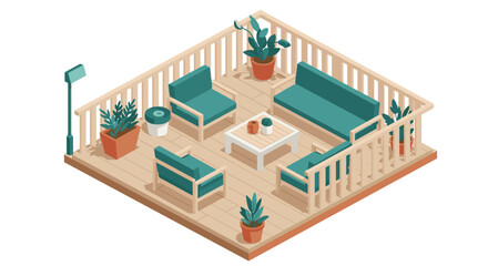 Cozy patio space vector illustration for interior design concepts in isometric style
