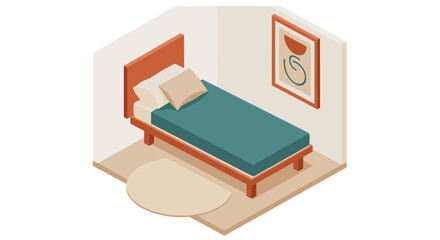Cozy bedroom interior with single bed isometric vector illustration for home design projects