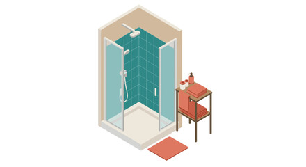 Modern bathroom shower design vector illustration in isometric style for interior decor projects