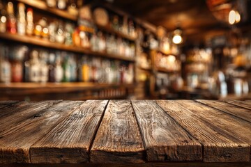 Wooden Counter in a Cozy Bar Interior
