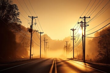 Atmospheric View of Road and Power Lines