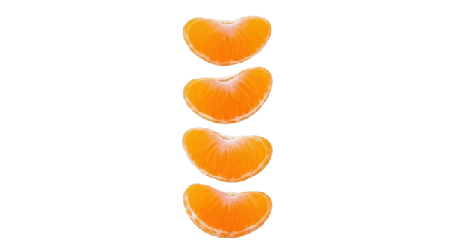 Four segments of mandarin orange isolated PNG with Transparent Background