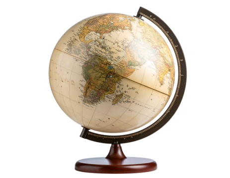 An elegant vintage world globe stands poised, inviting exploration and geographical discovery.