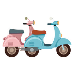 Obraz premium Pink and Light Blue Vintage Scooters Side Profile Illustration 1