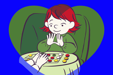 Naklejka premium Child counting on fingers at a table