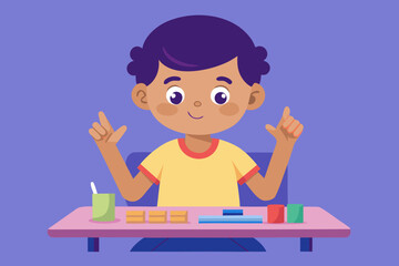 Child counting on fingers at a table