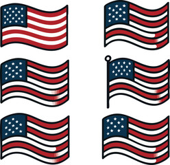 American flag vector icon set in different styles with bold patriotic elements and flat simple design