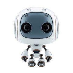 A cute 3d white robot toy looking forward isolated on transparent background