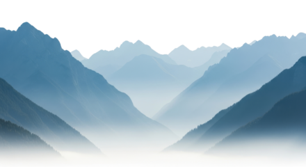 Blue mountain range shrouded in mist isolated PNG with Transparent Background
