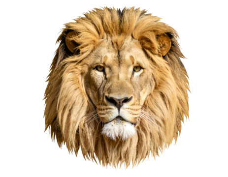 A powerful male lion with a captivating stare and a glorious mane embodies strength and wild beauty.