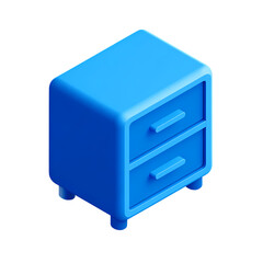A 3d blue isometric cabinet with two drawers isolated on transparent background