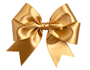 A beautifully tied golden satin bow gleams with festive elegance, perfect for special occasions.