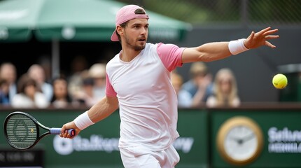 Photo of tennis player reaching for ball