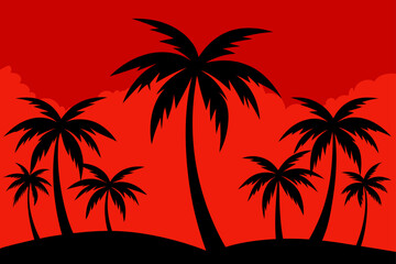 Obraz premium coconut tree silhouettes against red sky