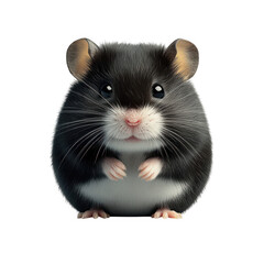 Adorable fluffy black and white hamster with large eyes and delicate paws isolated on transparent background