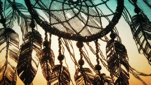 Dream Catcher with Feathers Hanging Low Angle Spiritual Art