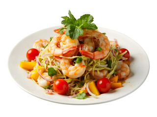 Shrimp salad from Vietnam on a plain white background

