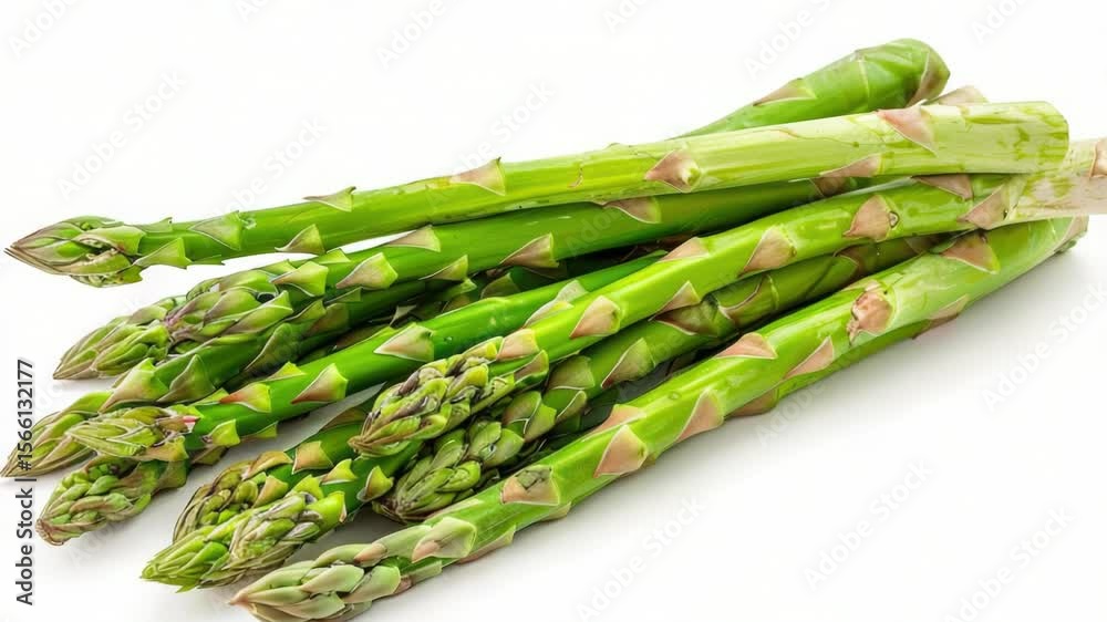 Poster Asparagus arranged neatly on a white surface, ready for use or display