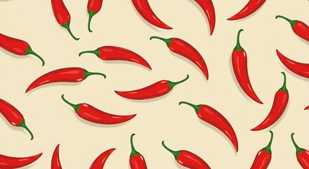 Hot and zesty: an appealing pattern of bright red peppers on a neutral surface.