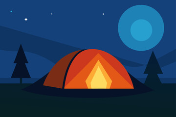 tent glowing in twilight campsite