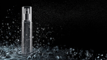 Hydrating product with water spray gives it refreshing and modern aesthetic. water droplets convey cool, revitalizing sensation