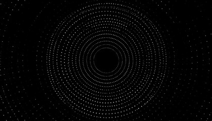 Concentric circles of dots on black.