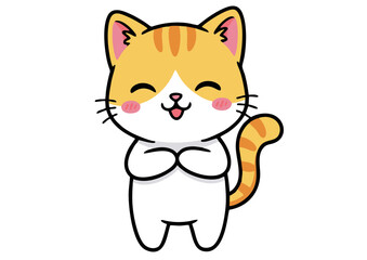 Adorable Cartoon Cat with Orange Stripes and Smiling Expression.
